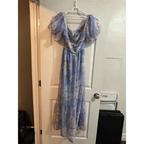 Abercrombie & Fitch Emerson Organza Puff Sleeve Maxi Dress Tie Back MP - Picture 2 of 11